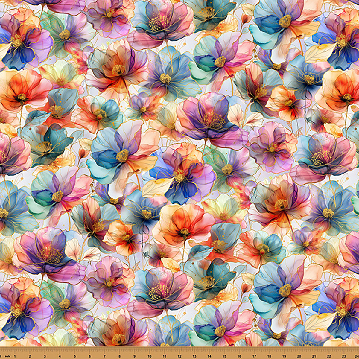 Hoffman Fabrics Flourish Poppies Floral Multi Yellow Blue Red